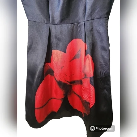 Buenos Ninos Beautiful Sleeveless Dress Dark Blue w Bold Red Floral Pattern - Picture 6 of 10
